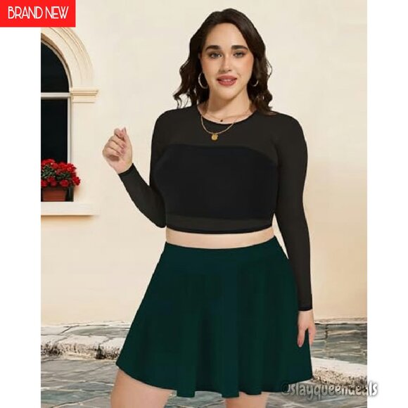 Plus Size Pleated Mini Skirt High Waisted Flowy Summer Casual - Picture 4 of 8